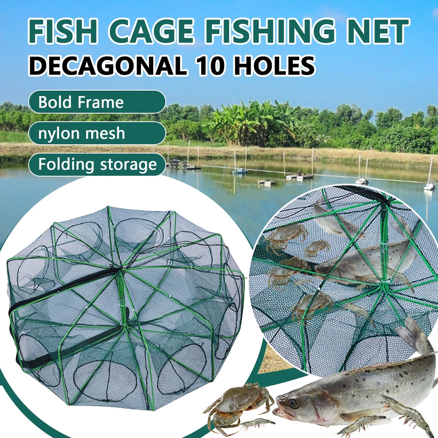 Folding lobster cage 2025  fish shrimp crayfish crab fishing net nylon material