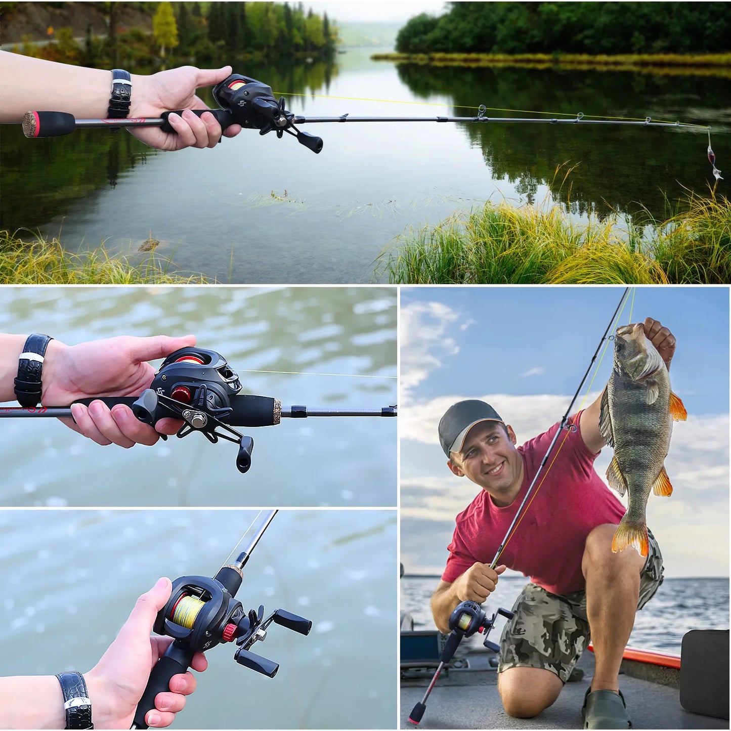 Sougayilang Baitcasting Fishing Rod and Reel Combo 5Section Fishing Rod and 7.2:1 Gear Ratio Reel Full Kit