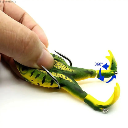 3pcs Topwater Frog Lures, silicone floating bait with double propeller legs, lead-free. Realistic multi-jointed fishing tackle