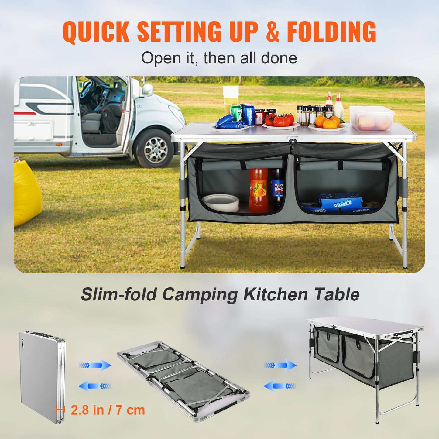 SucceBuy Camping Kitchen Table Quick set-up Folding Camping