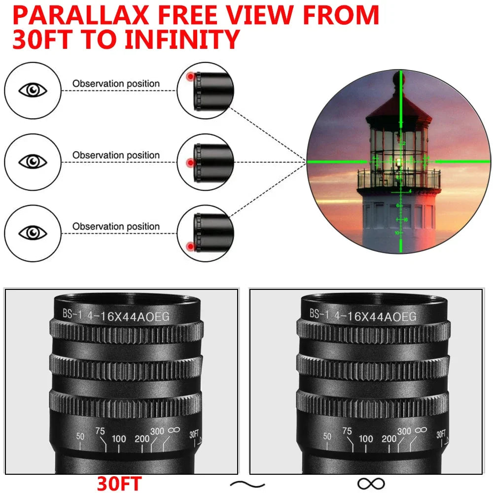 Tactical 4-16x44 AOE Riflescope Hunting Scopes Tactical  Red Green Illuminated Sight Sniper