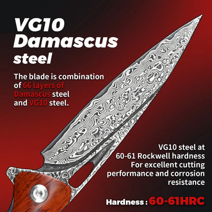 SDOKEDC VG10 Damascus Steel Folding Knives  Rosewood Handle