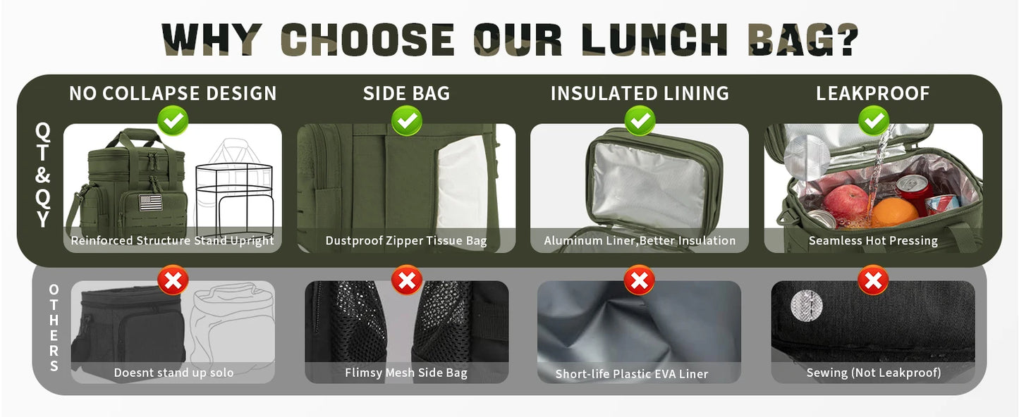 Tactical Lunch Box Expandable Heavy Duty Tactical Leak Proof Insulated Cooler Bag For Outdoor Activities Camping MOLLE Webbing