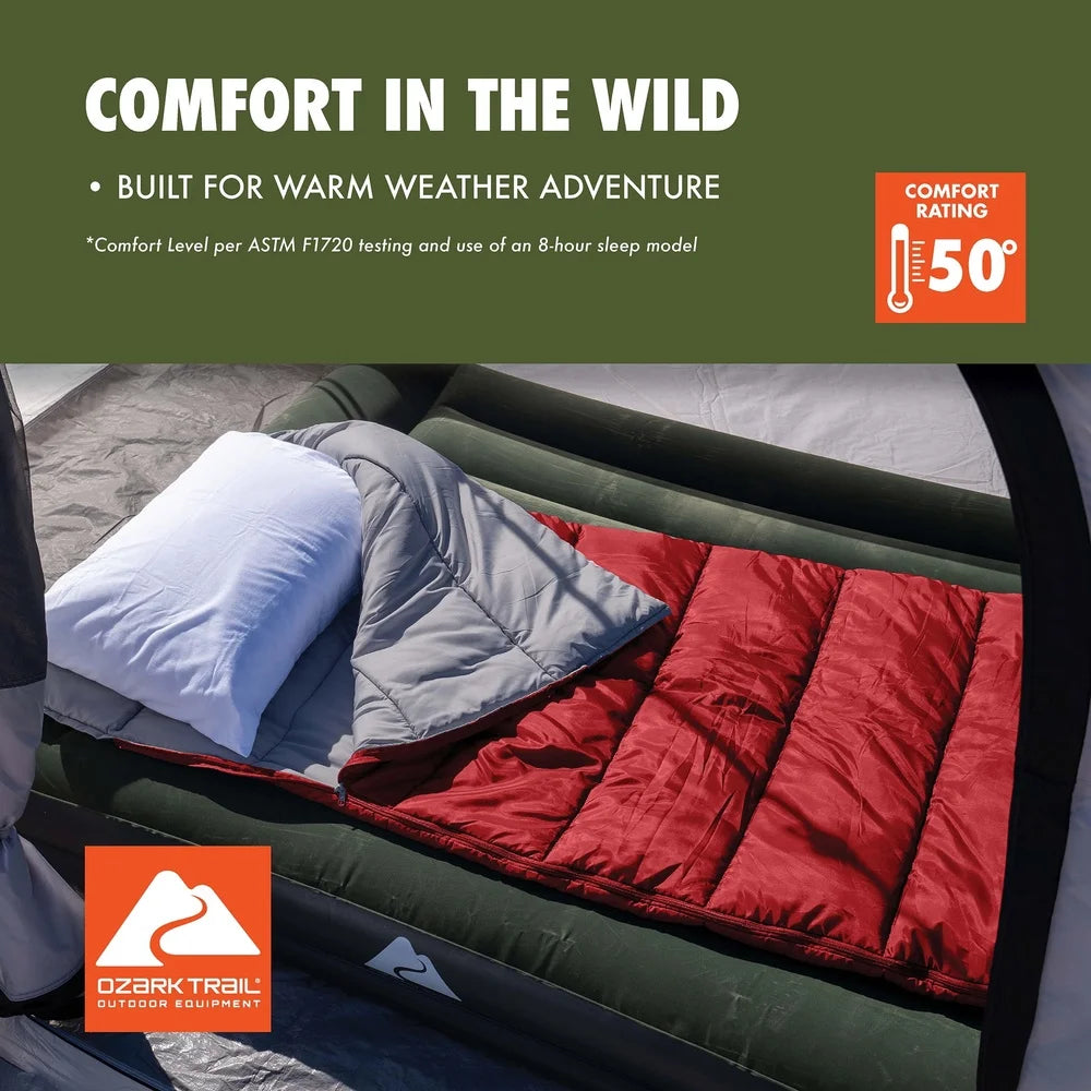 50F Warm Weather Sleeping Bag Compact Lightweight Camping Washable Insulated Polyester Fabric Stuff Sack