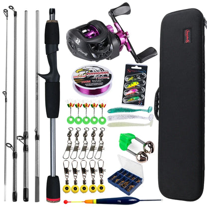 Sougayilang Baitcasting Fishing Rod and Reel Combo 5Section Fishing Rod and 7.2:1 Gear Ratio Reel Full Kit