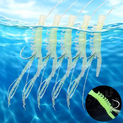 Luminous Shrimp Lure Set Shrimp Bait Hooks Shrimp Fishhooks Fishing Tackles for Sea Fishing
