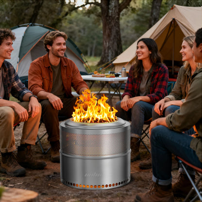 Wood Burning Firepit,Large Stainless Steel Smokeless Fire Pit with Carry Bag,