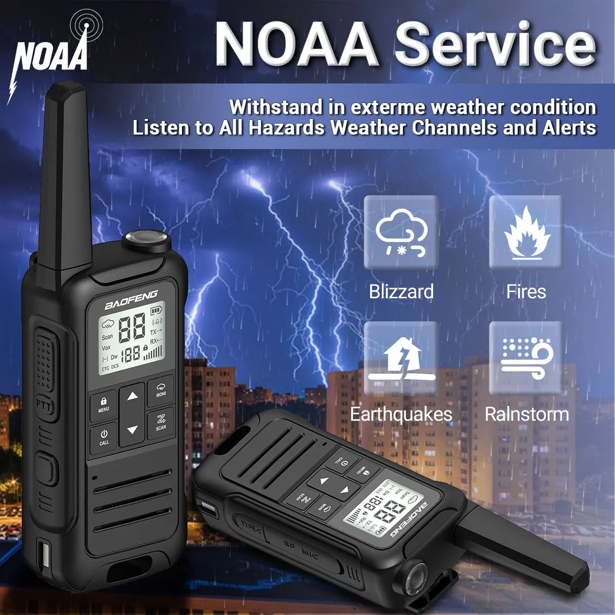 2PCS Baofeng F22 PMR 446MHz Mini Walkie Talkie Waterproof Type-C Licence-free NOAA Flashlight