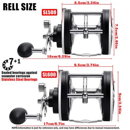 Saltwater Fishing Reels 7+1bb Casting  Gear Ratio 4.1/4.4:1 20-30KG Baitcasting Reel