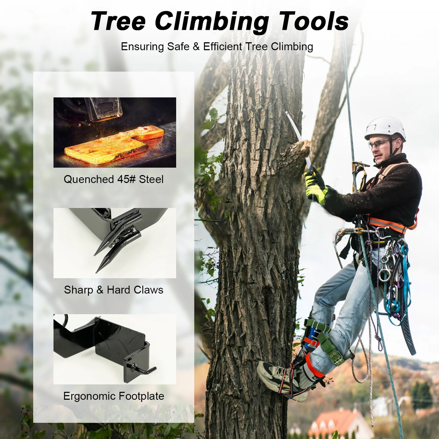 Tree Climbing Spikes Kit w/Safety Harness Gloves Double Teeth