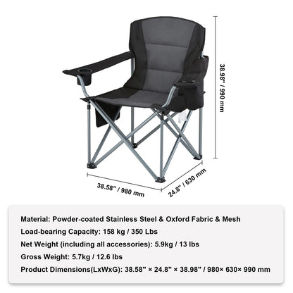 SucceBuy Camping Folding Chair for Adults Portable Quad Lumbar Back Padded Arm Chairs with Side Pockets