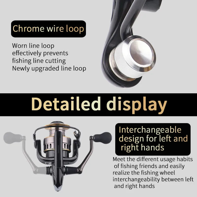 1 Piece Two-Hand Rotating Fishing Reel, He1000-7000 Series, 5.2:1 Gear Ratio, 22.05lb Extraction,  Aluminum Alloy Body, Left/Right Hands