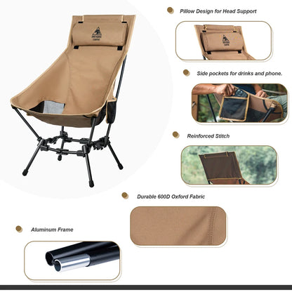 OneTigris Portable Camping Chairs Outdoor High Back Chair