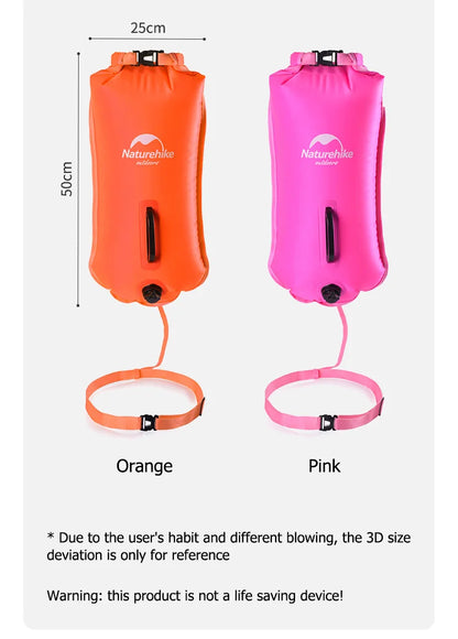 Naturehike Inflatable Swimming Buoy Waterproof 28L Storage Dry Bag Adjustable Belt Flotation Bag Dual Airbag Swim Drifting Float