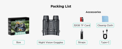 Night Vision Binoculars Goggles 8X Digital Zoom 1000ft HD 1080P with IR Illuminator & Video Recording 4K for Hunting/Camping