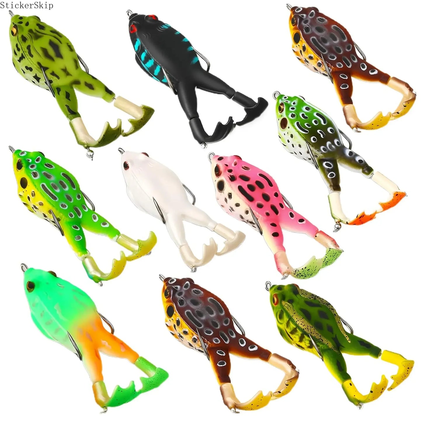 3pcs Topwater Frog Lures, silicone floating bait with double propeller legs, lead-free. Realistic multi-jointed fishing tackle