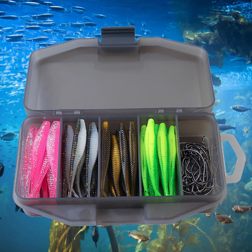 61pcs/set Artificial Lure Hook Fork Tail Wobbler Bait Hook Gear Tools with Storage Box Soft Lightweight Outdoor Fishing Tackle