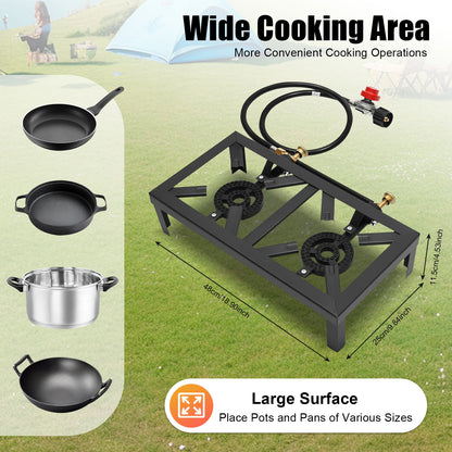 Portable 1/2 Burner Outdoor Gas Stove Propane Cooker with Adjustable 0-10Psi Regulator Hose for Patio Camping, BBQ