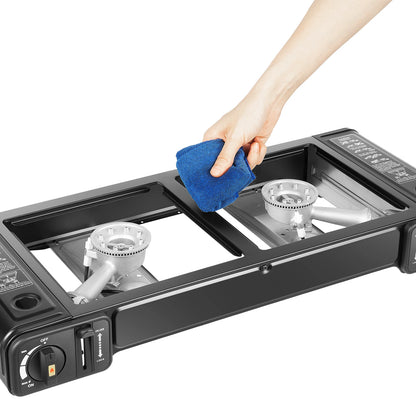 Double Head Barbecue Gas stove with Baking Tray   Outdoor