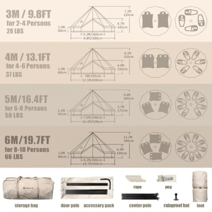 Canvas Bell Tent Yurt Tent 4 Seasons for Camping 100% Cotton with Stove Jack Family