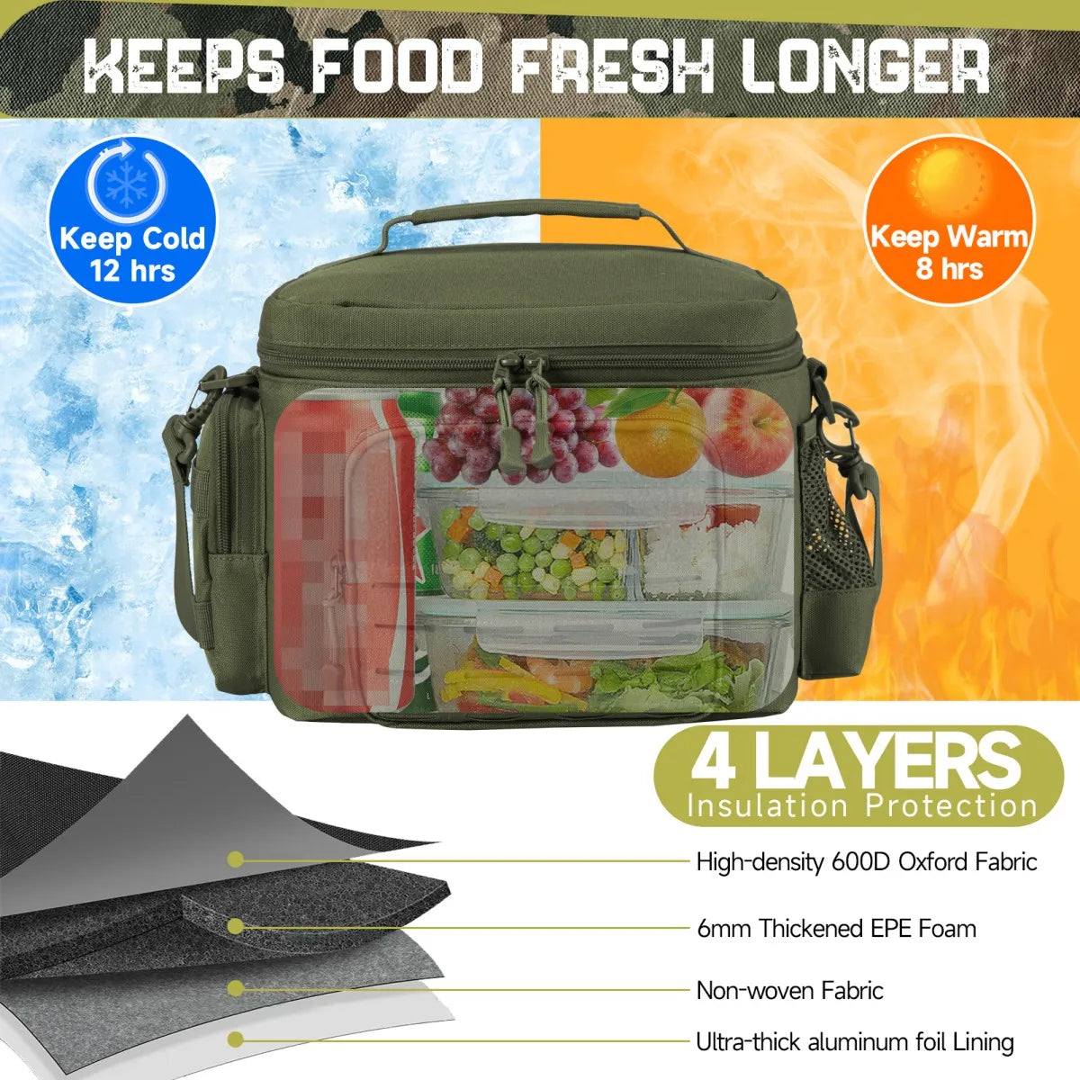 Tactical Lunch Box for Men Outdoor Heavy Duty Lunch Bag Work Leakproof Insulated Durable