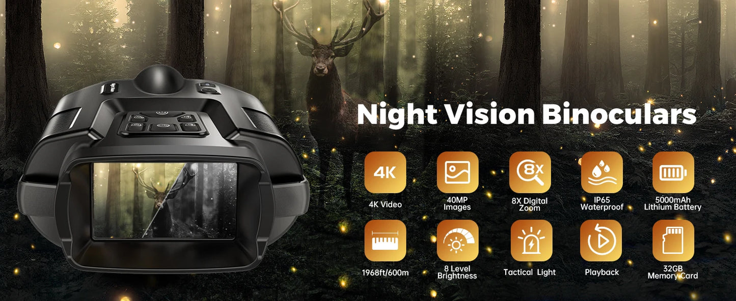 Night Vision Binoculars 4K Infrared 5000mAH Rechargeable 8X Digital Zoom 600 Meters Darkness Goggles for Hunting & Surveillance