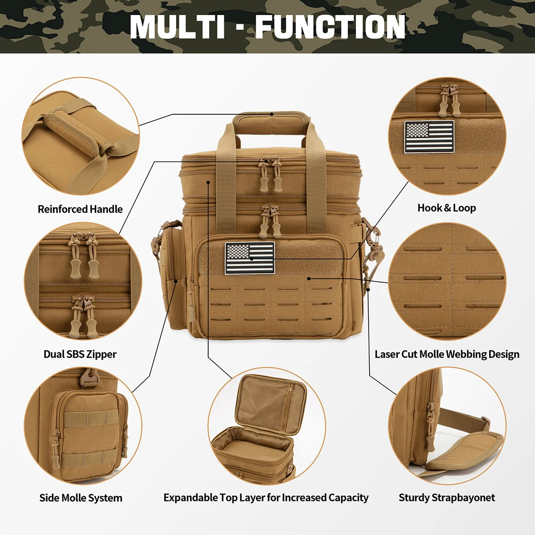 Tactical Lunch Box Expandable 18L Insulated Cooler Bag Leak Proof Lunch Bag for Work Camping Outdoor
