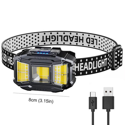 COB LED Outdoor Head Lamp USB Charging Head Mounted Flashlight