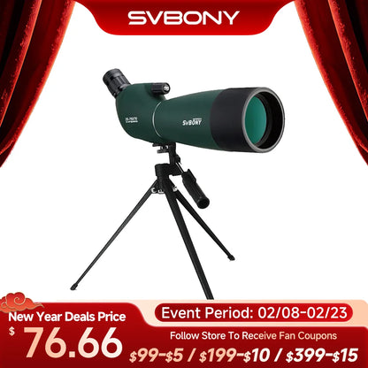 Svbony SV28 Spotting Scope 50/60/70/80mm Powerful Zoom With Tripod Waterproof,Camping equipment, Target Shooting,Bird Watching