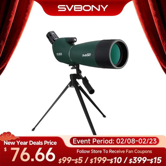 Svbony SV28 Spotting Scope 50/60/70/80mm Powerful Zoom With Tripod Waterproof,Camping equipment, Target Shooting,Bird Watching