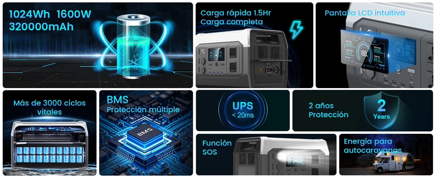 CTOLITY 200W 1800W Portable Power Station LiFePo4 Camping Solar Generator 110V 220V AC Energy Storage