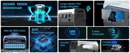 CTOLITY 200W 1800W Portable Power Station LiFePo4 Camping Solar Generator 110V 220V AC Energy Storage