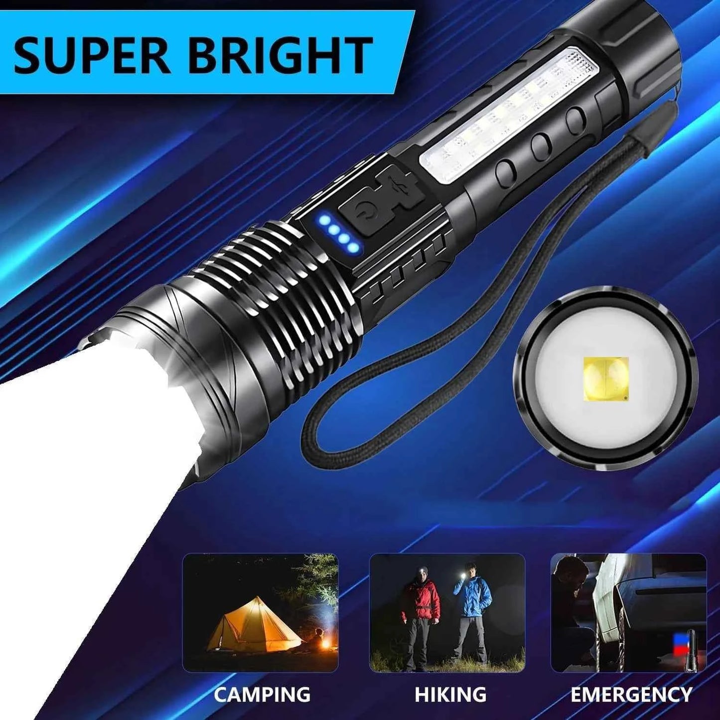 Rechargeable LED Flashlights, Super Bright Handheld Flashlight, 7 Modes with COB Work Light,
