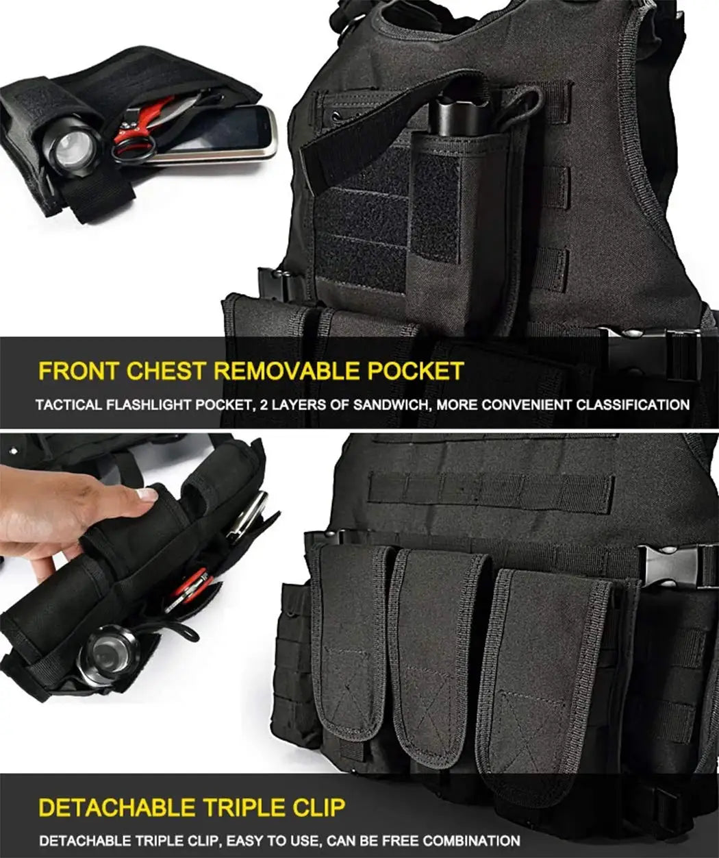 YAKEDA Tactical Vest for Airsoft Paintball Hunting, Adjustable Lightweight with Molle Pouches, Outdoor Protective Gear