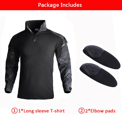 Outdoor Long Sleeve Tactical Shirts Combat Shirt 1/4 Zipper Ripstop Cotton Wear-resisting Camo Airsoft T Shirts Men Clothing