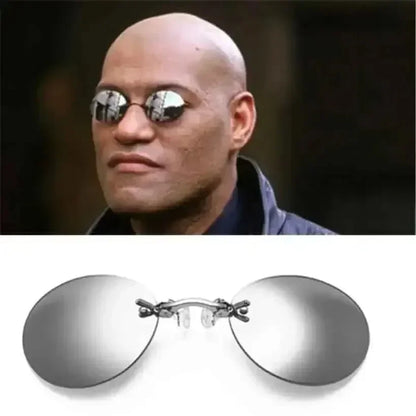 1-2PCS Clip On Nose Glasses Round Rimless Matrix Morpheus Sunglasses