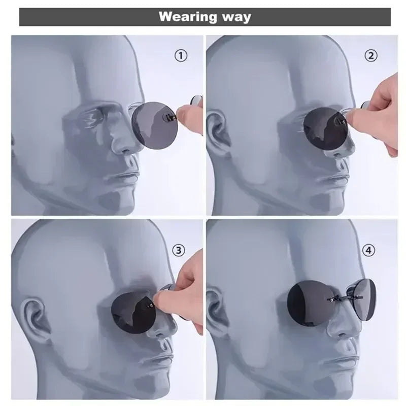 1-2PCS Clip On Nose Glasses Round Rimless Matrix Morpheus Sunglasses