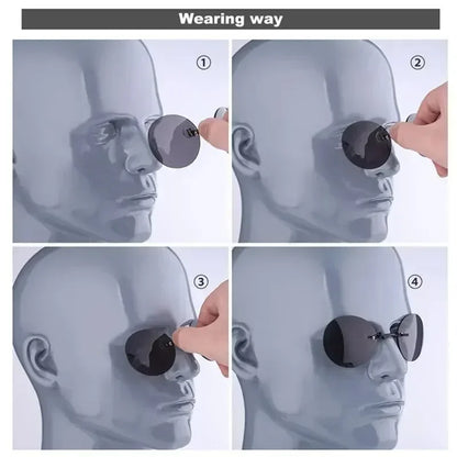 1-2PCS Clip On Nose Glasses Round Rimless Matrix Morpheus Sunglasses