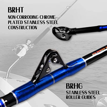 2Piece Saltwater Offshore Heavy Bent Straight Butt Trolling Rod Fishing Roller Rod