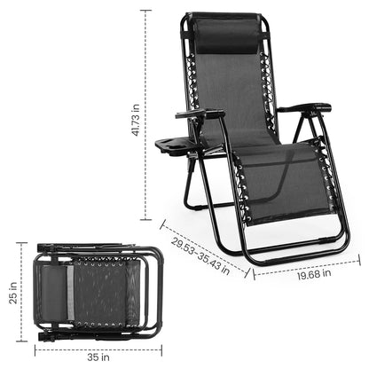 JHK Zero Gravity Portable Recliner  Chair with Cup Holder Trays Adjustable