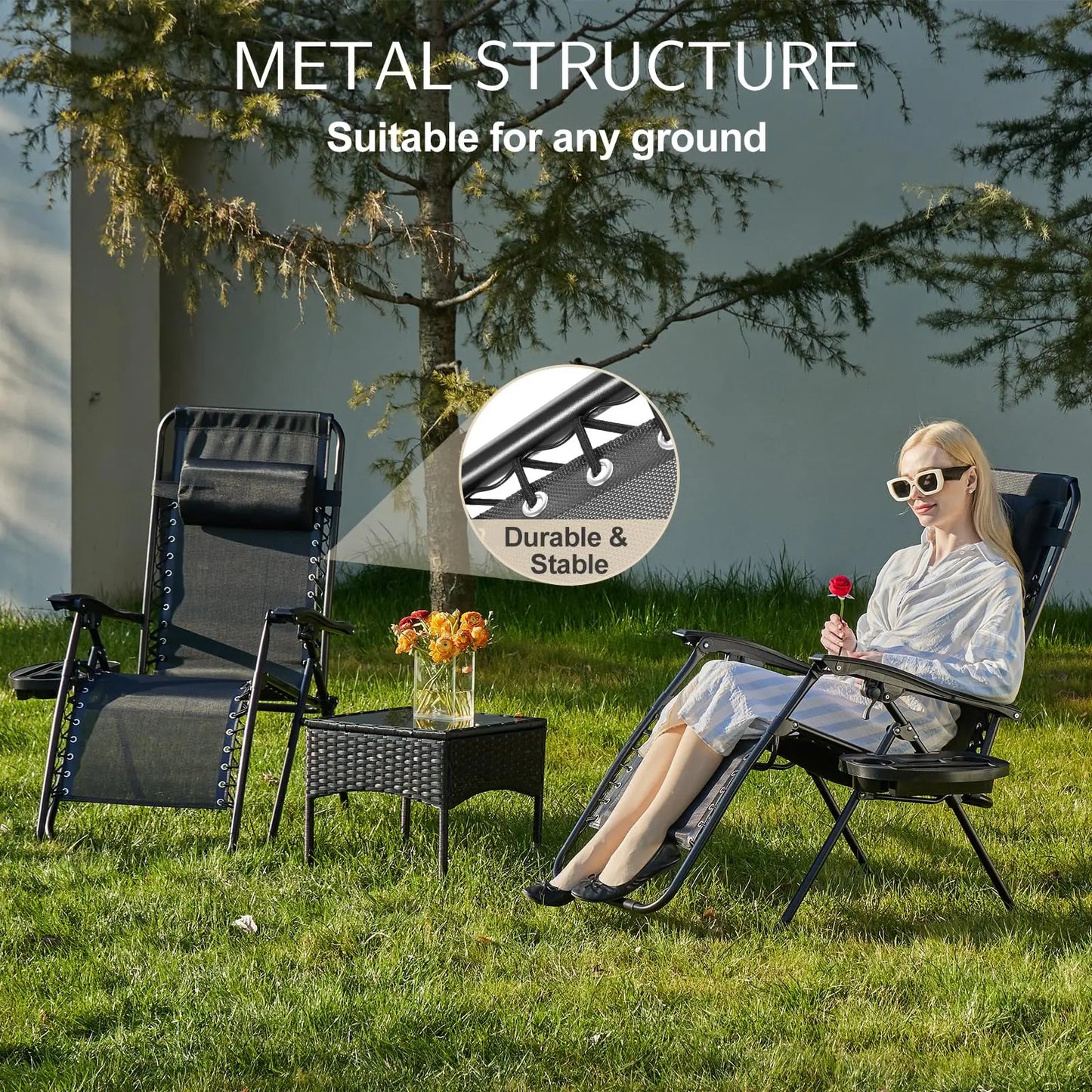 JHK Zero Gravity Portable Recliner  Chair with Cup Holder Trays Adjustable