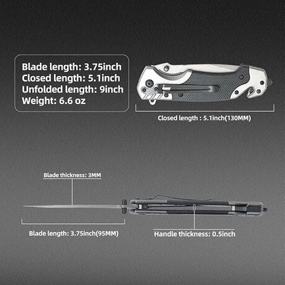 Folding knife with clip, EDC small knife with webbed opening and padded lock,