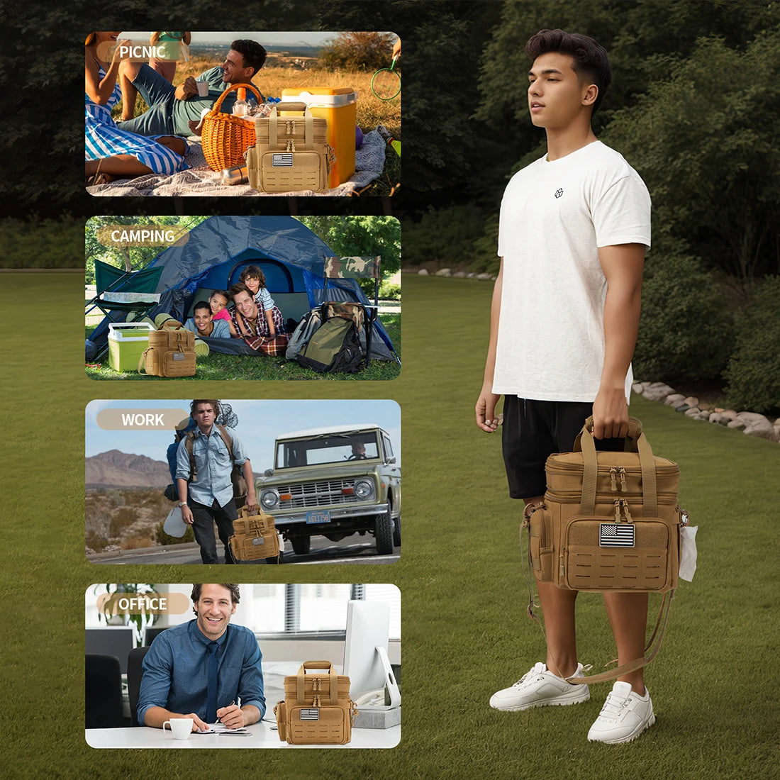Tactical Lunch Box Expandable 18L Insulated Cooler Bag Leak Proof Lunch Bag for Work Camping Outdoor