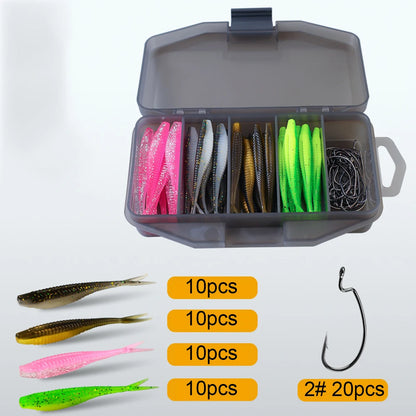 61pcs/set Artificial Lure Hook Fork Tail Wobbler Bait Hook Gear Tools with Storage Box Soft Lightweight Outdoor Fishing Tackle