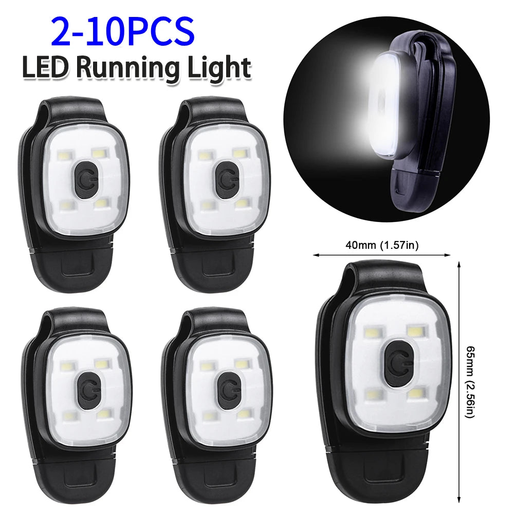 2-10PCS LED Clip Flashlight USB Charging LED Multifunction Lightweight Warning Lights for Night Walking