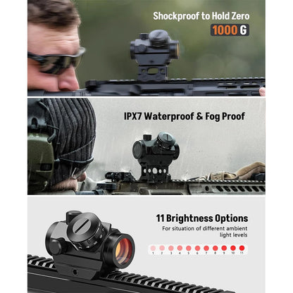 2MOA Red Dot Sight 1x25mm Reflex Sight Waterproof & Shockproof & Fog-Proof with 1 inch Riser Mount