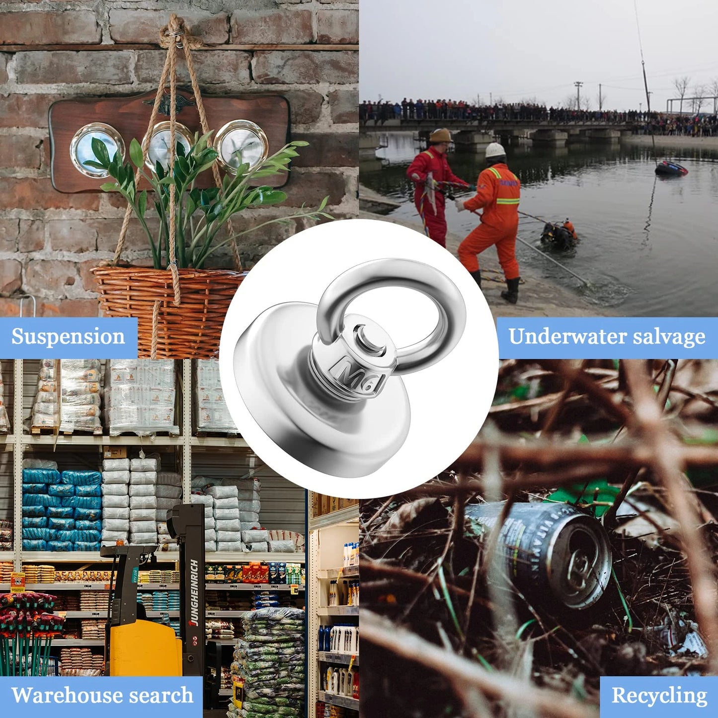 , Powerful Search Magnet with Eyebolt For Salvage Magnetic Fishing