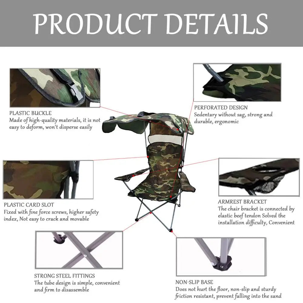 Folding Chair With Sun Shield Camping Lounge Chair Portable Lightweight & Sturdy Foldable Seat