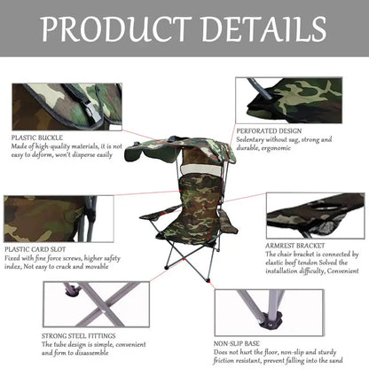Folding Chair With Sun Shield Camping Lounge Chair Portable Lightweight & Sturdy Foldable Seat