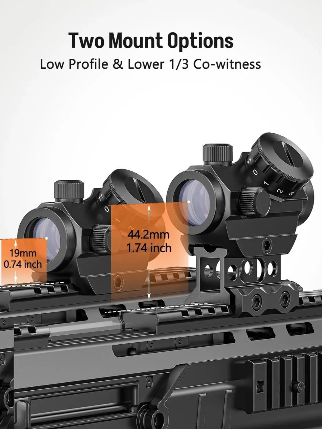 2MOA Red Dot Sight 1x25mm Reflex Sight Waterproof & Shockproof & Fog-Proof with 1 inch Riser Mount